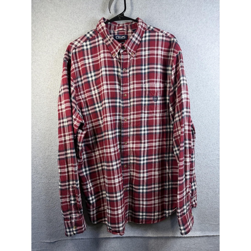 Chaps Shirt Mens 2XL Red Plaid Flannel Button Up Long Sleeve Casual